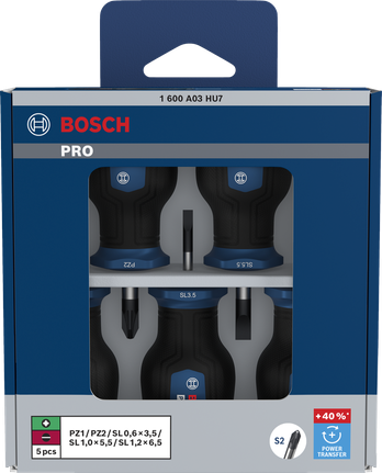 Bộ tua vít ngắn Bosch PRO 5 chi tiết với cán S2.